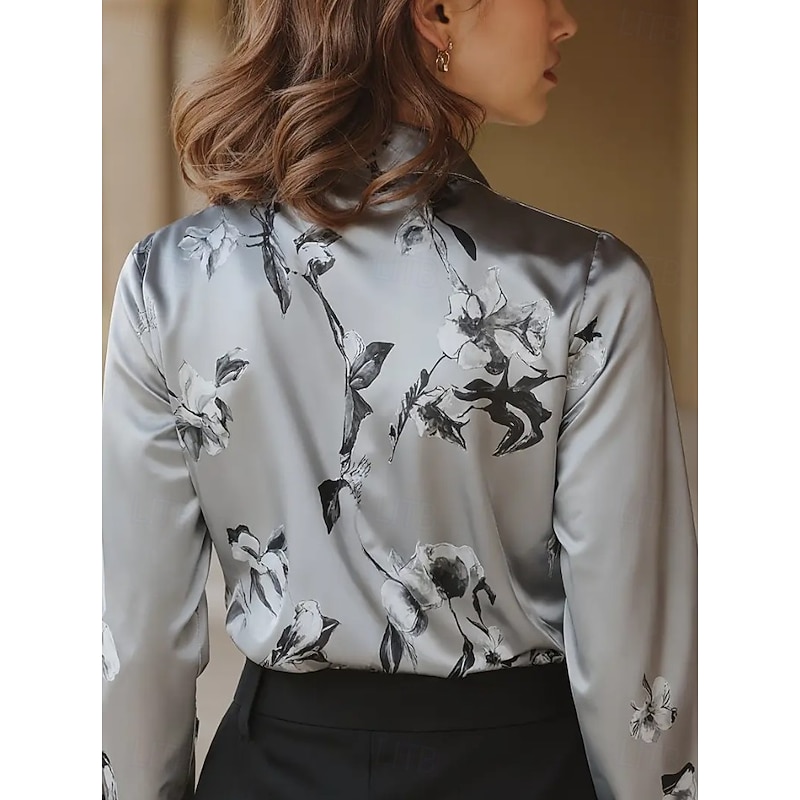 Women's Work Shirt Floral Graphic Elegant Stylish Basic Long Sleeve Shirt Collar Regular Tops Work Party Evening Wear Daily White Red Purple Gold Gray Summer Fall Spring, Fall, Winter, Summer4