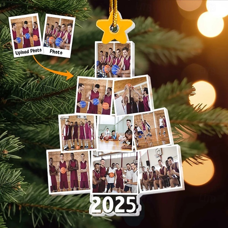 Personalized Christmas Tree Basketball Team Photo Ornaments Acrylic 2D Custom Picture Frame Decor Christmas Tree Xmas Decoration Hanging Pendant Gifts for Family and Friends