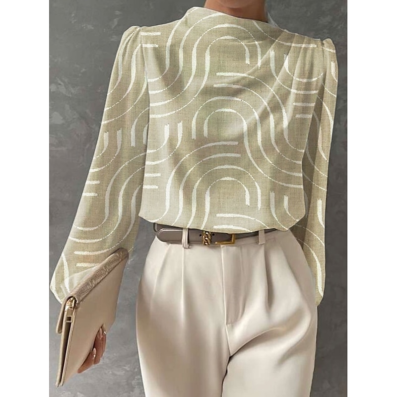 Women's Blouse Floral Graphic Elegant Stylish Basic Long Sleeve High Neck Regular Tops Daily Print Pink Orange Beige Light Blue Spring Fall4