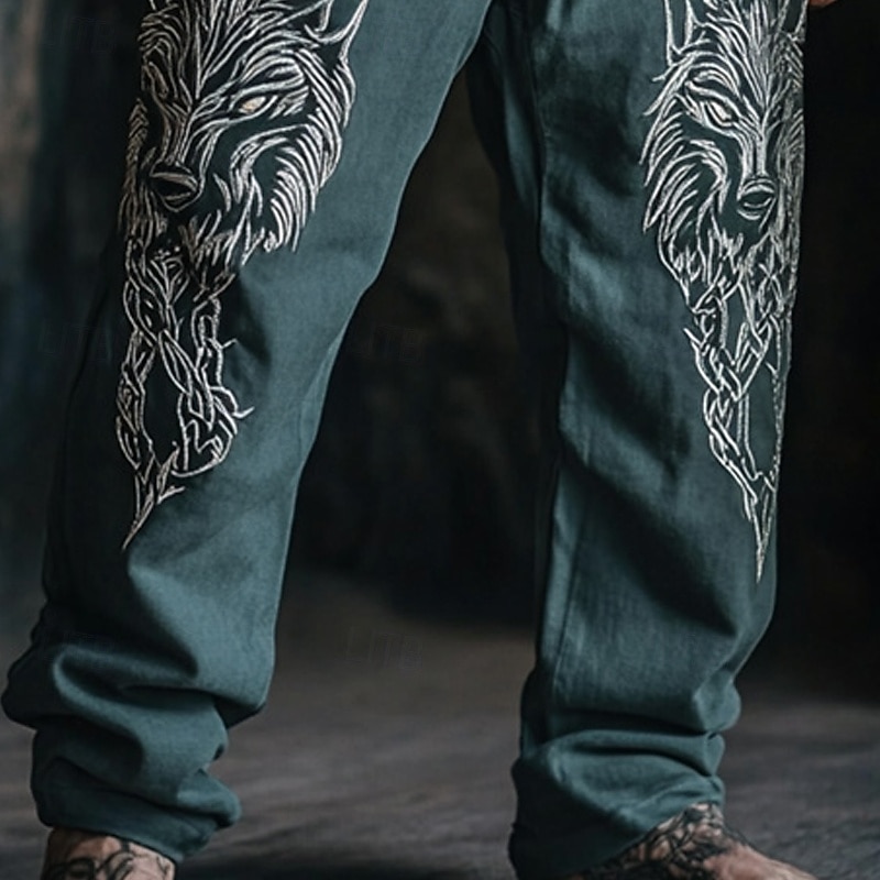 Men's Trousers Casual Pants Drawstring Pocket Elastic Waist Wolf Comfort Daily Going out Vintage Casual Blue Micro-elastic3