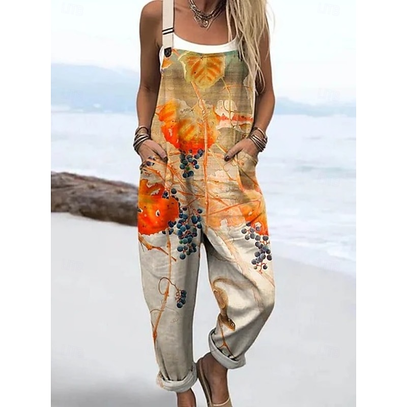 Women's Dungarees Active Floral Sleeveless Sleeveless Straight Square Neck Pocket with Pocket Vacation Daily Loose Fit Yellow Pink Blue Summer4