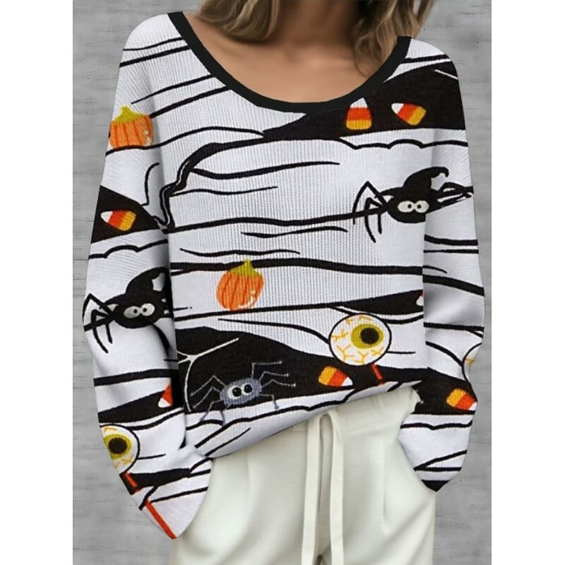 Halloween Women's Plus Size T Shirt Color Gradient Vintage Stylish Classic Long Sleeve Crew Neck Regular Tops Daily Going out Weekend Print Black Orange Green off-white Khaki Spring Fall3