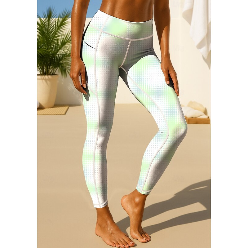 Women's pilates leggings fitness pants Gym Leggings Pockets Stamp Duty Side Pockets Pilates Gym Gym Workout Pants Tights Leggings Graphic Color Gradient Abstract Apple Green Sports Activewear Stretchy3