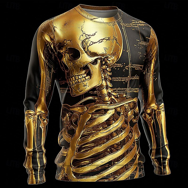 Halloween Men's Cool Skulls Pullover Sweater Jumper Knitwear Crewneck Casual Street Daily Festival 3D Print Keep Warm Long Sleeve Spring Fall Winter Lake blue Violet Gold