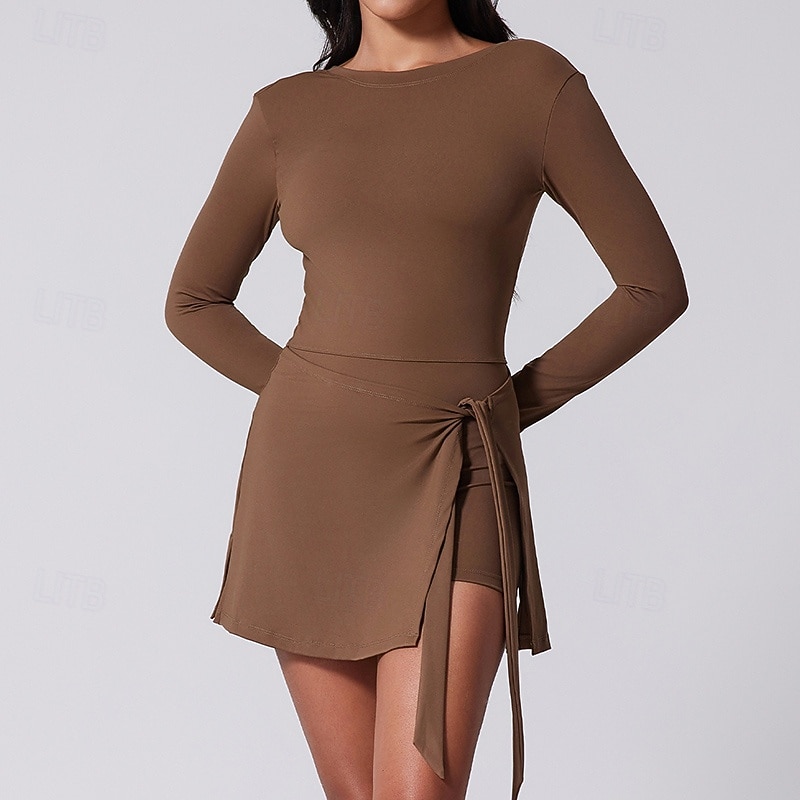 Women's Workout Jumpsuit One Piece Romper Fall Solid Color Bodysuit Black White Gym Tennis Pilates Tummy Control Long Sleeve Sport Activewear Tight Fit