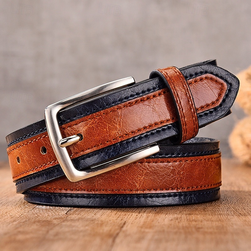 Men's Belt Waist Belt Kakhi Camel PU Leather Alloy Durable Adjustable Color Block Outdoor Daily2