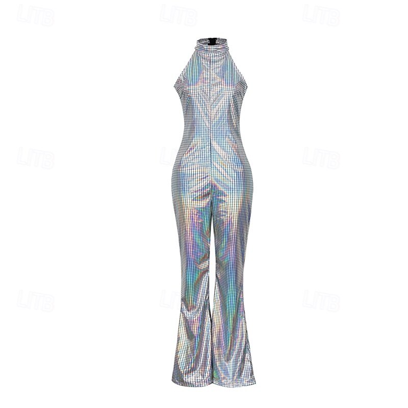 Vintage Inspired 1970s Masquerade Jumpsuit Sleeveless Disco Solid Color Jumpsuits Fancy Dress Women's Carnival Costume Halloween Carnival Masquerade Cocktail Party Pride Parade Pride Month Adults'4