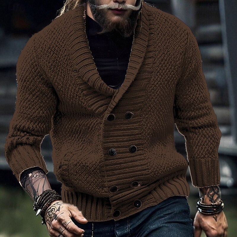 Men's Cardigan Sweater Cropped  Sweater Knit Sweater Ribbed Knit Regular Tops Pocket Buttons Plain Shawl Lapel Fashion Classic Vacation Daily Wear Clothing Apparel Fall Winter Army Green Black S M L4