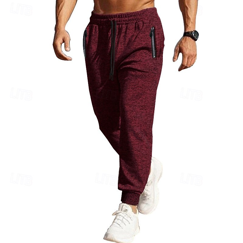 Men's Sweatpants Joggers Trousers Casual Pants Drawstring Elastic Waist Zipper Pocket Solid Colored Moisture Wicking Breathable Full Length Outdoor Daily Running Fashion Classic Style Red Green