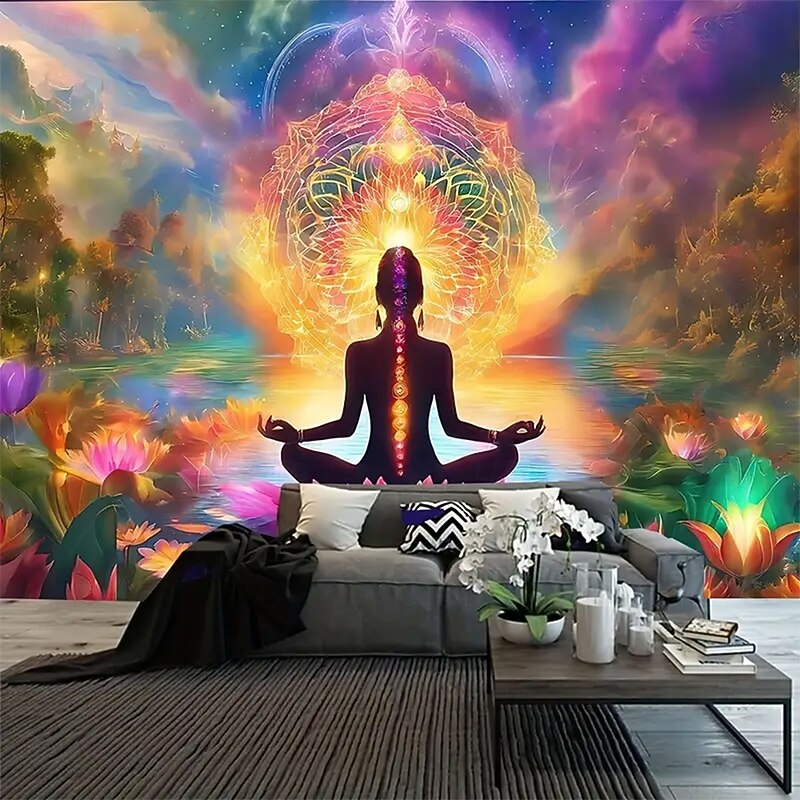 Tapestry Blanket Wall Hangings Seven Chakra Yoga Meditation Ethnic Colorful Fantasy Bedroom Living Room Dorm Home Decor