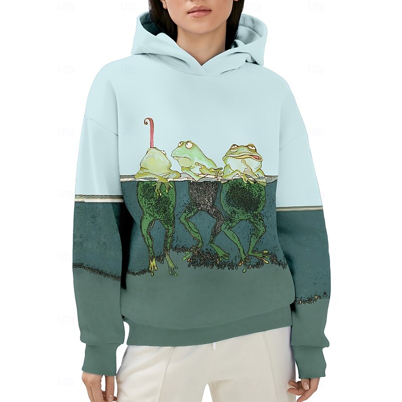 Women's Pullover Hoodie Sweatshirt Graphic Animal Casual Long Sleeve Hooded Regular Tops Party Evening Wear Street Dailywear Green Spring Fall Winter3