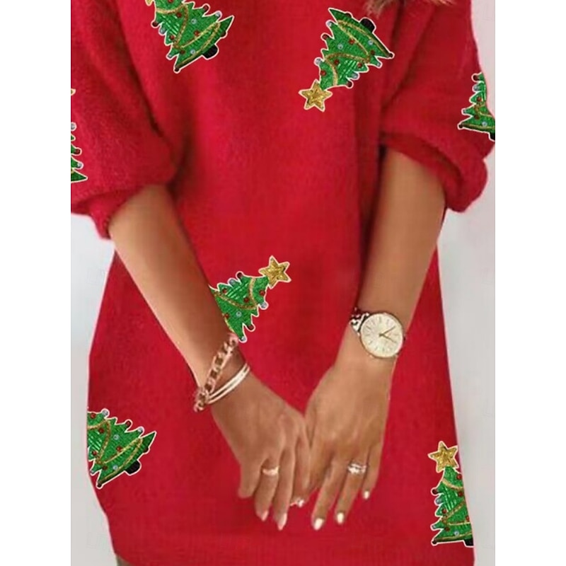 Women's Mini Dress Christmas Dress Casual Dress Winter Dress Shift Dress Fashion Modern Christmas Daily Beach Regular Fit Tree Long Sleeve V Neck Red Summer Spring Fall Autumn3