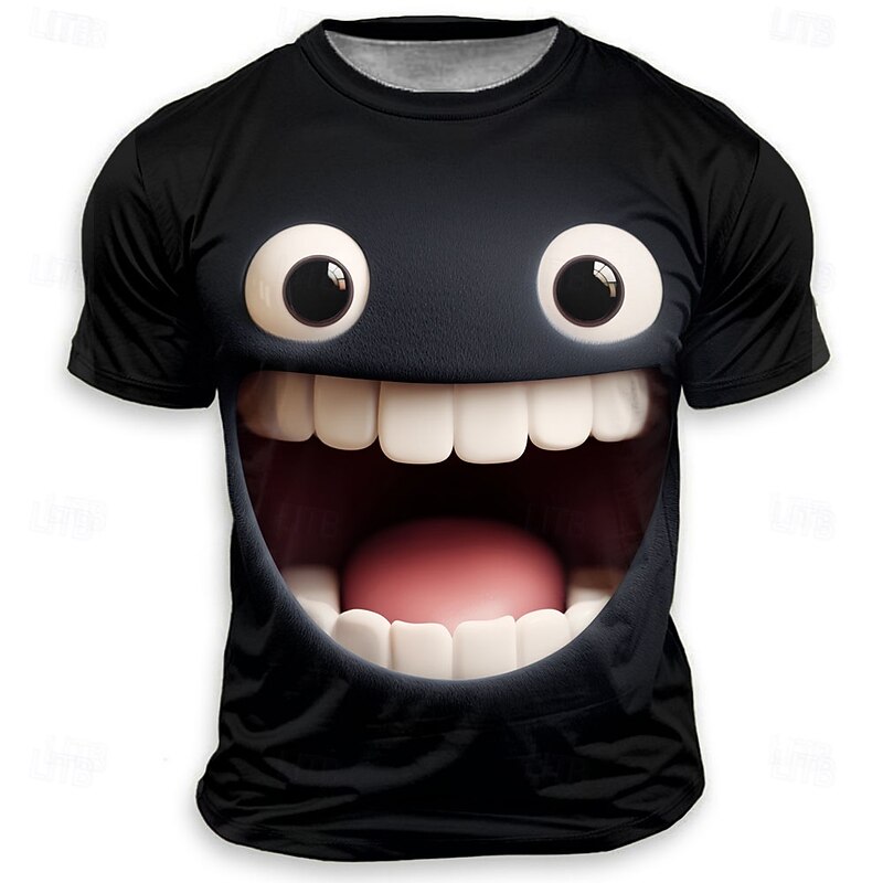 Men's Optical Illusion 3D Funny Emotes T Shirt Short Sleeve T shirt 3D Print Crew Neck Shirt Fashion Exaggerated Designer Party Street Casual Black 4 Black 1 Black 3 Summer Spring All Seasons4