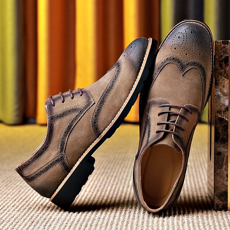 Men's Brown Brogue Derby Shoes – Vintage Lace-Up Dress Shoes for Business, Daily Wear and Smart Casual Outfits3