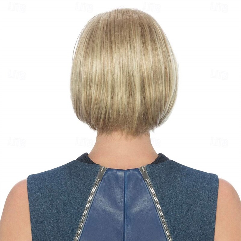 Short Blonde Straight Bob Wig, 10'' Heat-Resistant Synthetic Fiber Wig, Daily Wear & Cosplay, Natural Brown Color – Lightweight & Breathable2