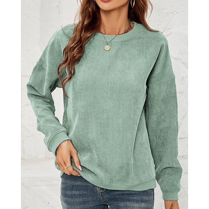 Women's Pullover Sweatshirt Sweatshirts Plain Streetwear Casual Long Sleeve Round Neck Regular Tops Street Holiday Pink Green Fall Winter