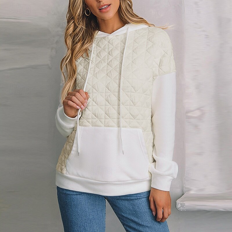 Women's Texture Sweatshirt Waffle Sweatshirt  Pullover Hoodie Sweatshirt Color Block Streetwear Casual Long Sleeve Hooded Regular Tops Street Holiday Going out Pocket White Light Green Winter2