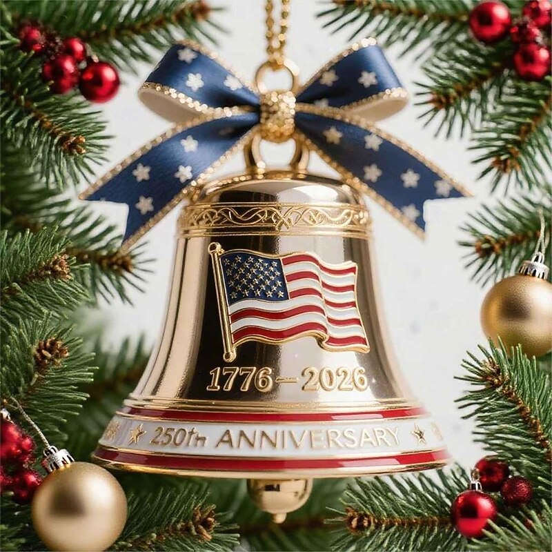 United States 250th Anniversary Bell Christmas Ornament Handmade Metal Enamel Crafted Commemorative Hanging Decor Freedom Bell Ornament for Collectors, Patriotic Christmas Tree, Fence, Patio3