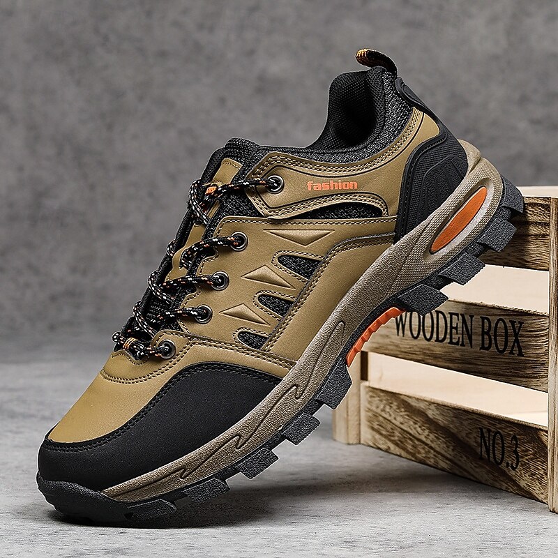 Men's Khaki and Black Outdoor Hiking Sneakers – Waterproof Trail Running Shoes with Cushioned Sole for Climbing, Camping and Daily Outdoor Wear