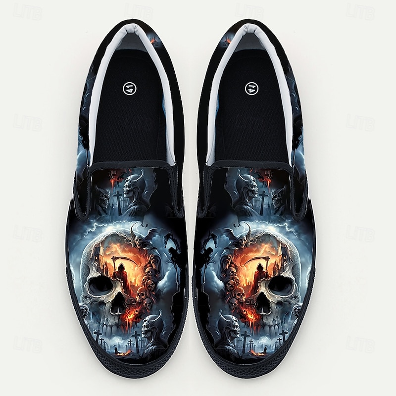 Men's Halloween Skull Print Slip-On Shoes – Spooky Casual Loafers for Parties, Festivals and Daily Wear