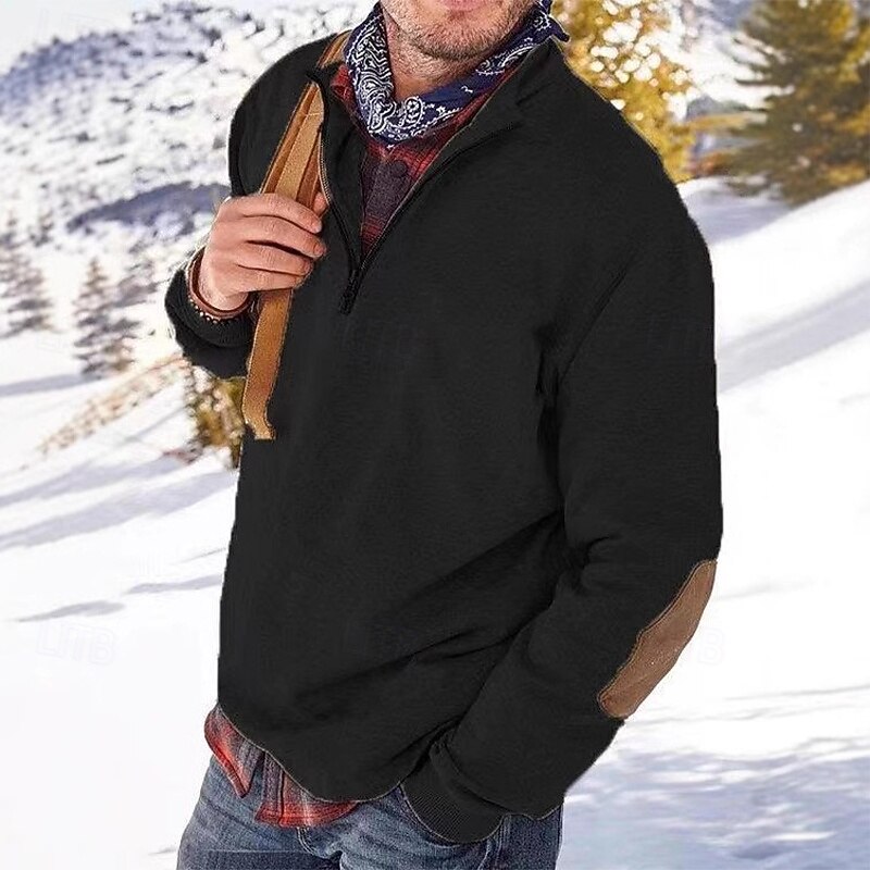 Men's Sweatshirt Pullover Hoodie Sweatshirt Pullover Quarter Zip Sweatshirt Apricot Black White Yellow Army Green Standing Collar Plain Patchwork Sports & Outdoor Casual Daily Streetwear Cool2