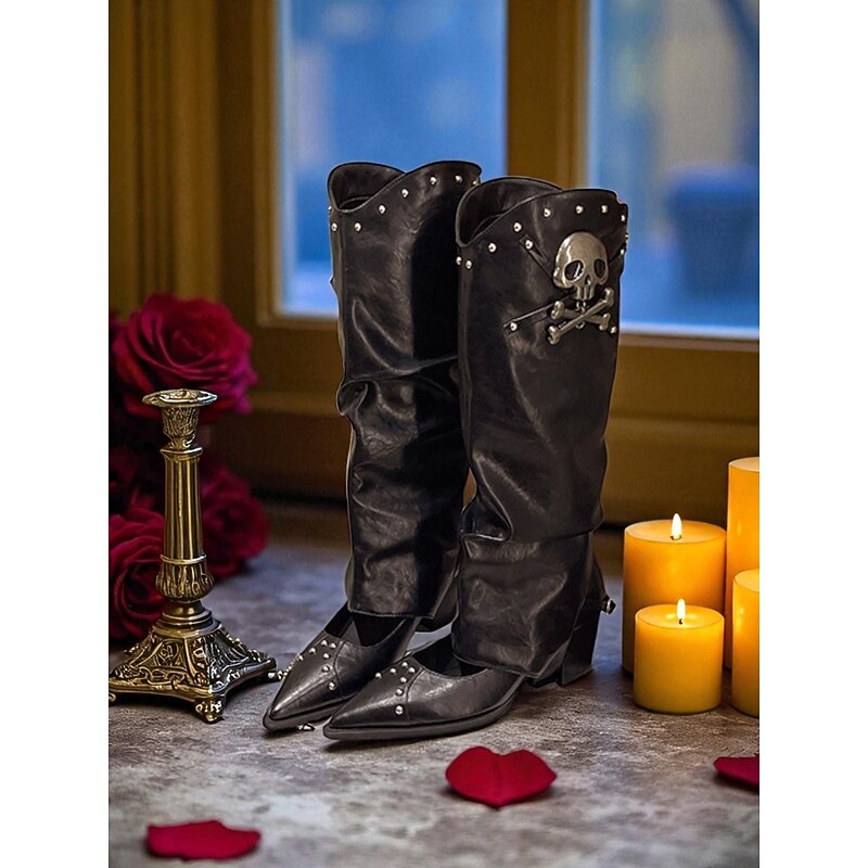 Women's 2-in-1 Convertible Heels and Boots with Removable Skull Covers - Gothic Punk Style Footwear for Halloween, Costume Parties and Versatile Streetwear Fashion2
