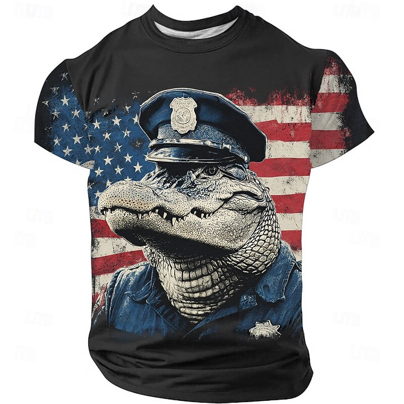 Men's Crocodile 3D USA T Shirt Short Sleeve T shirt 3D Print Crew Neck Shirt Fashion Exaggerated Daily Party Street Casual Black Red Blue Summer Spring Clothing Apparel S M L XL XXL XXXL4