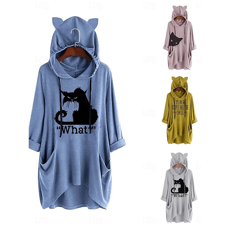 Women's Pullover Hoodie Sweatshirt Plain Streetwear Casual Long Sleeve Hooded Regular Tops Street Holiday Pocket Print Yellow Pink Blue Gray Fall Winter