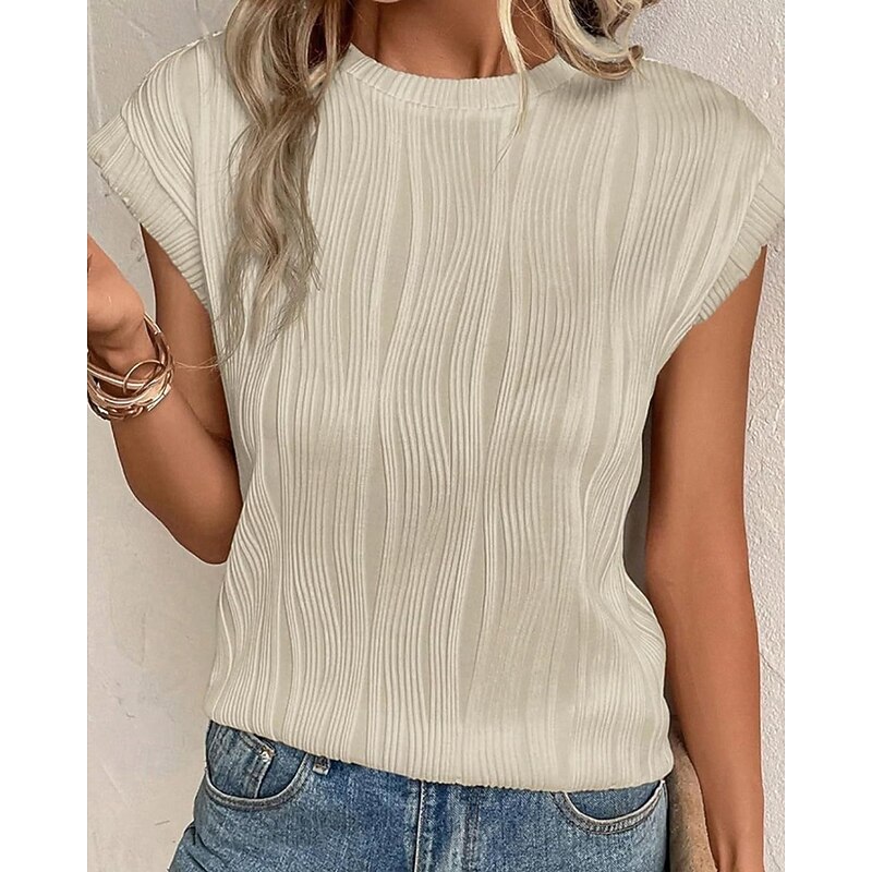 Women's Texture Blouse Blouse Plain Modern Casual Sleeveless Crew Neck Regular Tops Daily Holiday Going out Black White Pink Green Apricot Summer3