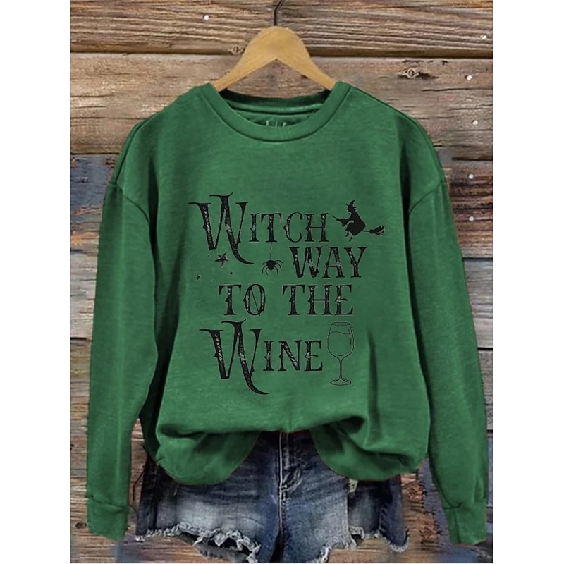 Halloween Women's Pullover Sweatshirt Witch Graphic Skull Fashion Casual Long Sleeve Crew Neck Regular Tops Street Dailywear Casual Print Maroon Black White Red Orange Fall Winter3