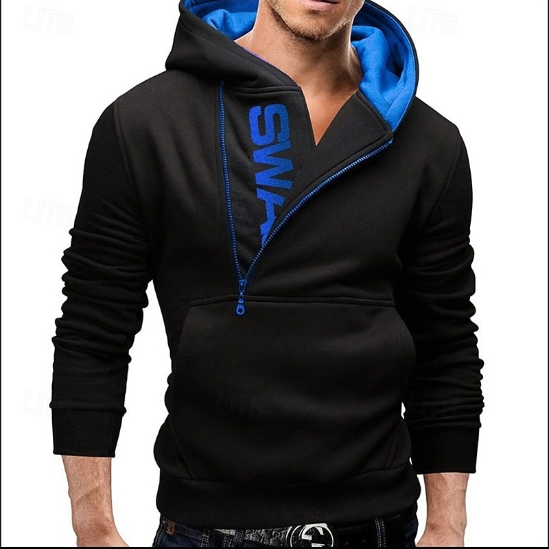 Men's Hoodie Zip Up Hoodie Pullover Hoodie Sweatshirt Black Red Royal Blue Blue Dark Gray Hooded Plain Patchwork Color Block Sports & Outdoor Casual Daily Streetwear Cool Designer Fall Spring &  Fall
