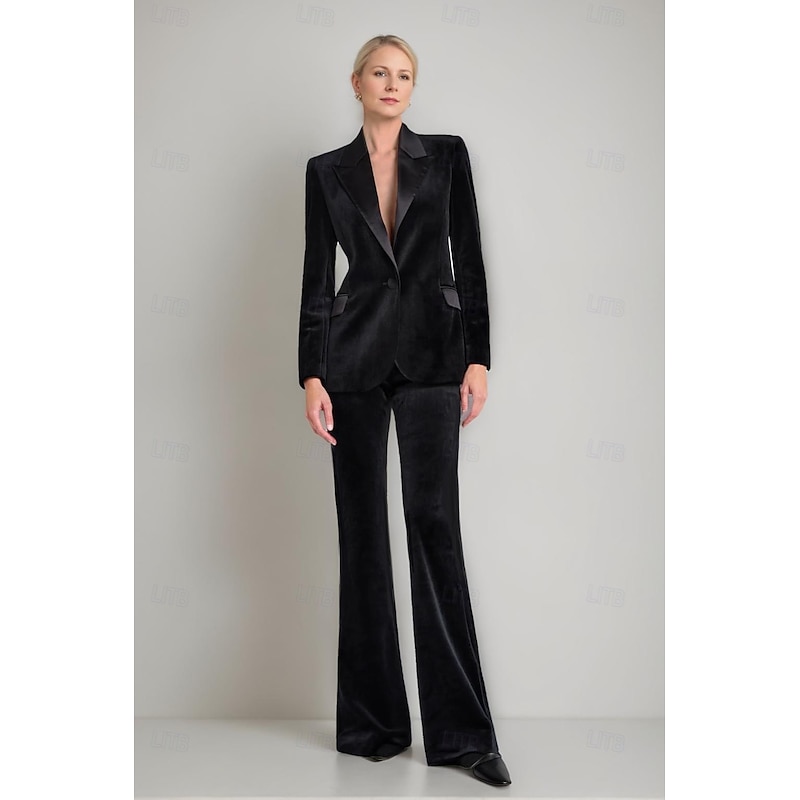 Women's Blazer Sport Coat Formal Party Wedding Party Velvet Elegant Long Sleeve Peak Lapel Single Breasted4