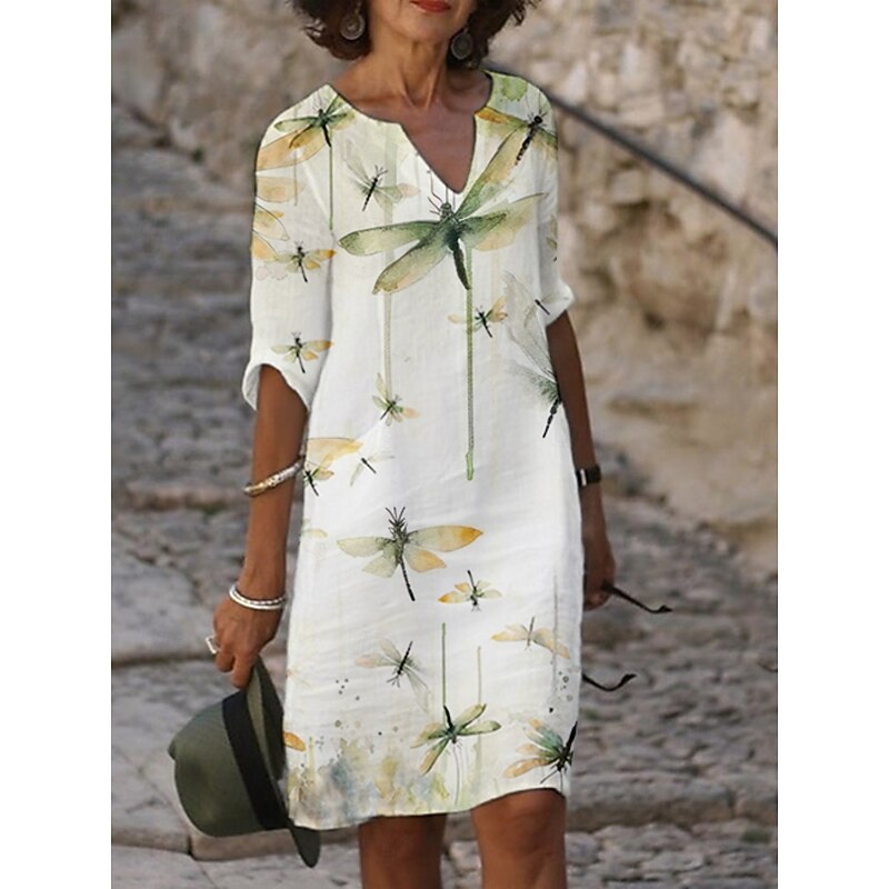 Women's Midi Dress Casual Dress Print Dress Fashion Modern Daily Beach Weekend Regular Fit Graphic 3/4 Length Sleeve Crew Neck Green Gray Summer Spring Fall Autumn