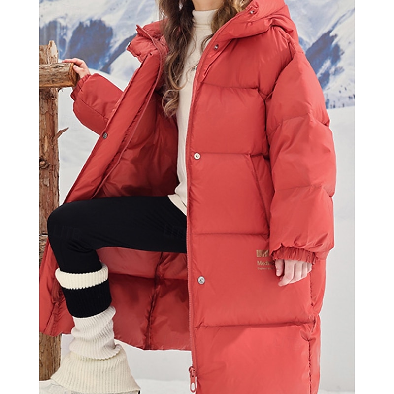 Kids Girls' Down Coat Solid Color Fashion Zipper Pocket School Coat Outerwear 4-12 Years Winter Black Red3