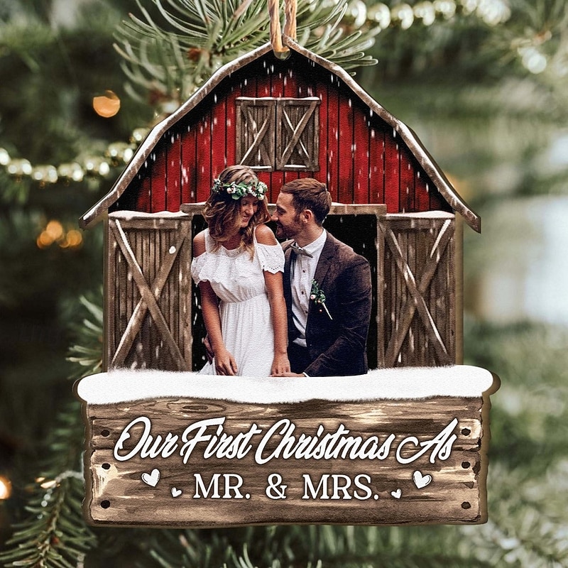 Personalized Photo Christmas Ornaments Custom Wooden Red Barn Christmas Gift Idea For Family/Couple Xmas Tree Ornaments Decoration Hanging Pendant2