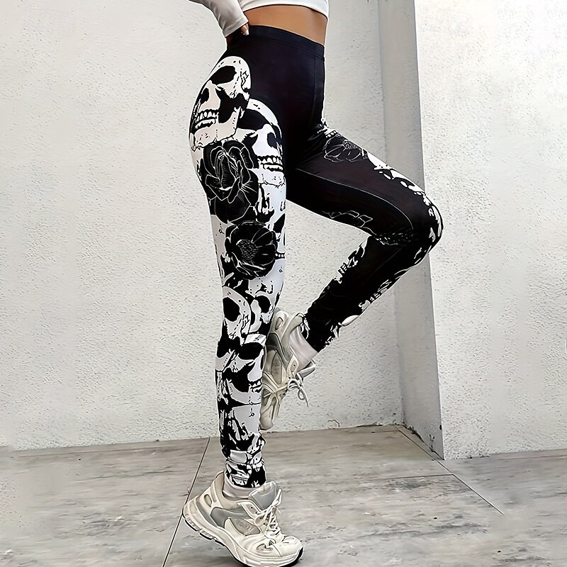 Women's Sports Bottoms Yoga Leggings Tummy Control High Waist Athletic Pilates Running Bottoms Print Black Fall Sports Activewear3