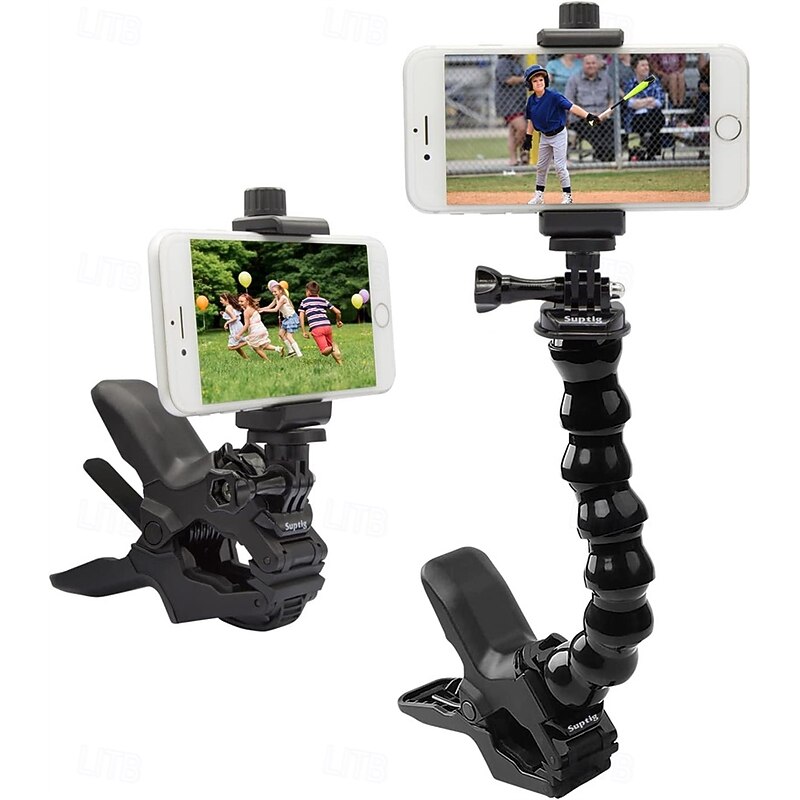 Phone Holder Desk Gooseneck Mount Cell Phone Clamp Clip for Pole Mount Stand Compatible for iPhone 16 Plus iPhone 15 Pro 14 Plus Xs Max XR X 8 7 6 6s Plus and Other 4-7'' Device