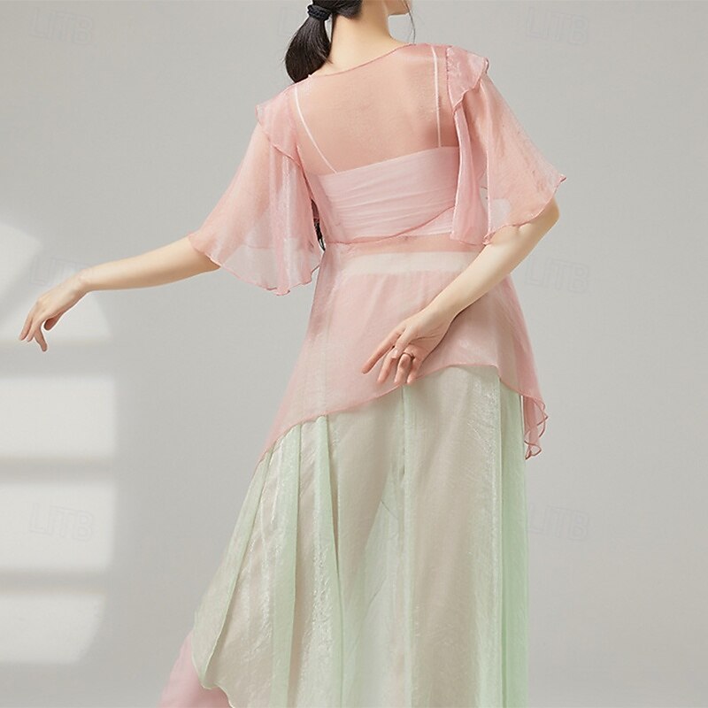 Activewear Top Pure Color Splicing Tulle Women's Performance Training Half Sleeve High Polyester4