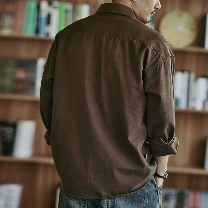 Men's Cargo Shirt Hiking Shirt Long Sleeve Turndown Top Outdoor Breathable Cotton Black Green Coffee Hunting Workout Traveling4