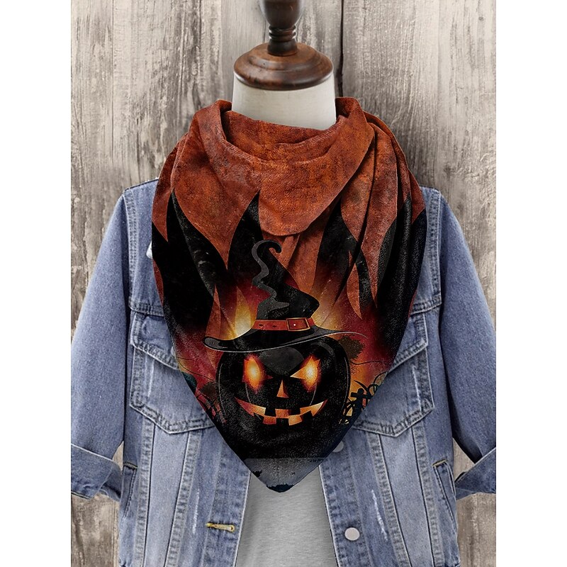 Women's Halloween Pumpkin Print Scarf – Soft Triangle Bandana Neck Wrap for Party, Cosplay and Fall Festival Outfits3