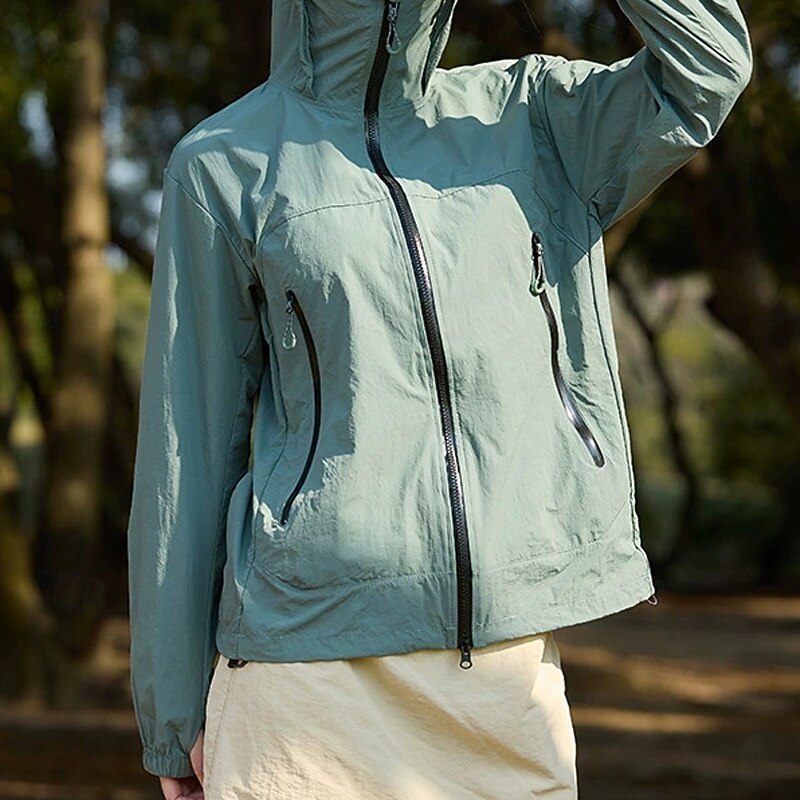 Women's Casual Jacket Sun Protection Comfortable Zipper Pocket Fashion Outdoor Plain Going out Weekend Zipper Regular Hooded Regular Fit Long Sleeve Outerwear Black Pink Purple Summer2