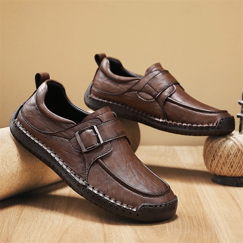 Men's Brown  Buckle Casual Shoes, Slip-On Comfort Loafers with Anti-Slip Sole for Office, Driving and Everyday Wear3