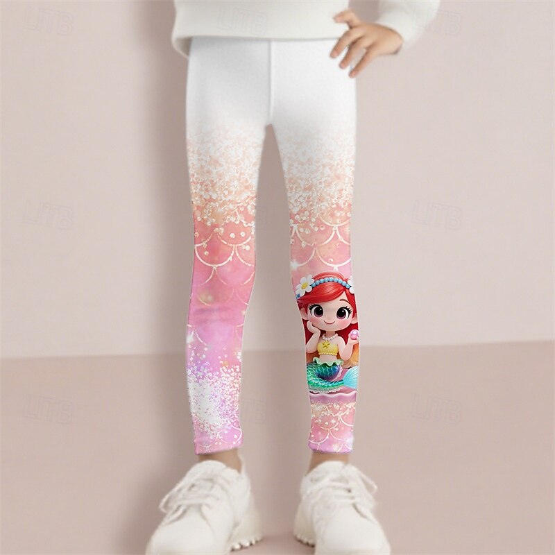 Girls' 3D Mermaid Pants Leggings Spring Fall Cute Basic Kids 4-12 Years Outdoor Casual Daily Regular Fit
