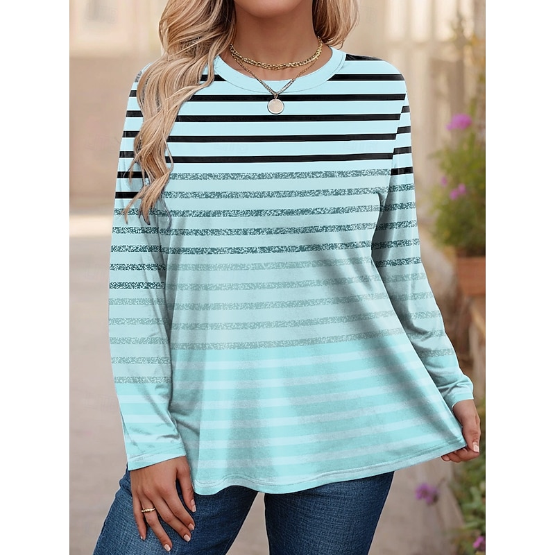 Women's Plus Size Tops T Shirt Graphic Striped Print Long Sleeve Crew Neck Casual Daily Polyester Fall Winter Yellow Pink3