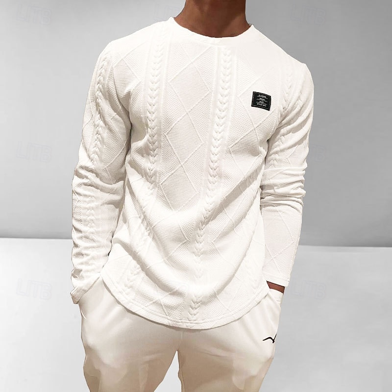 Men's Sweatshirt Black White Pink Blue Green Crew Neck Plain Jacquard Sports & Outdoor Daily Holiday Polyester Streetwear Basic Casual Spring Fall Clothing Apparel Hoodies Sweatshirts