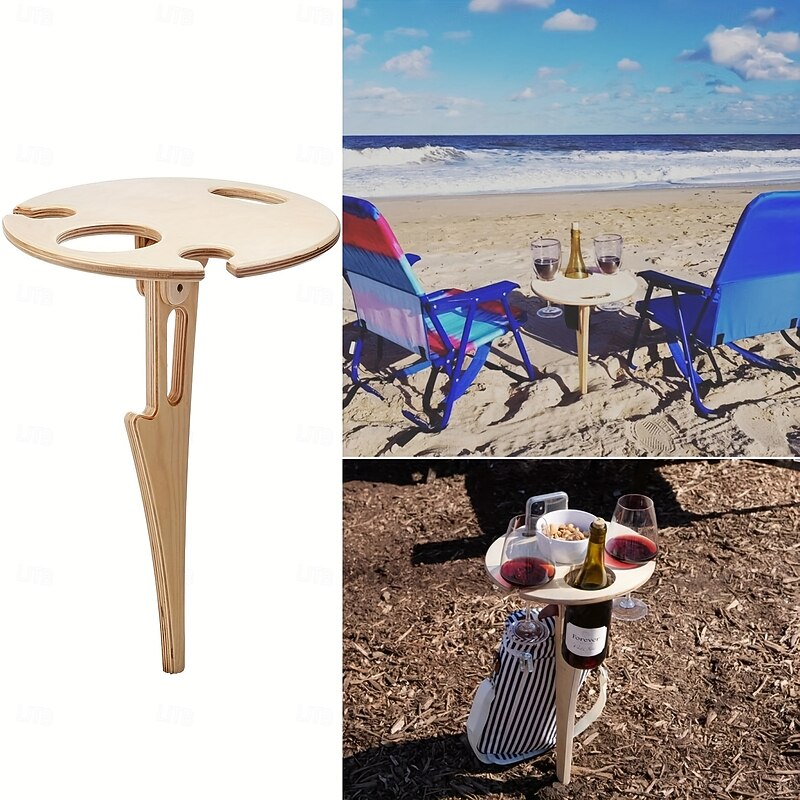 Folding Outdoor Wine Table for Planter Pot Beach and Lawn Wine Holder, Travel Camping Outdoor Table, Wooden Cross Design, Suitable for Courtyard Furniture