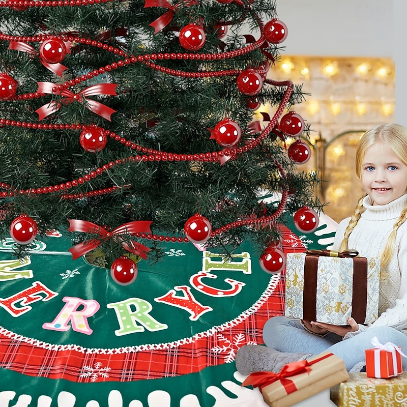 Christmas Tree Skirt Festive Plaid Snowflake Design Christmas Tree Base Cover Holiday Decoration Perfect Seasonal Home Ornament for Christmas Tree Celebration2