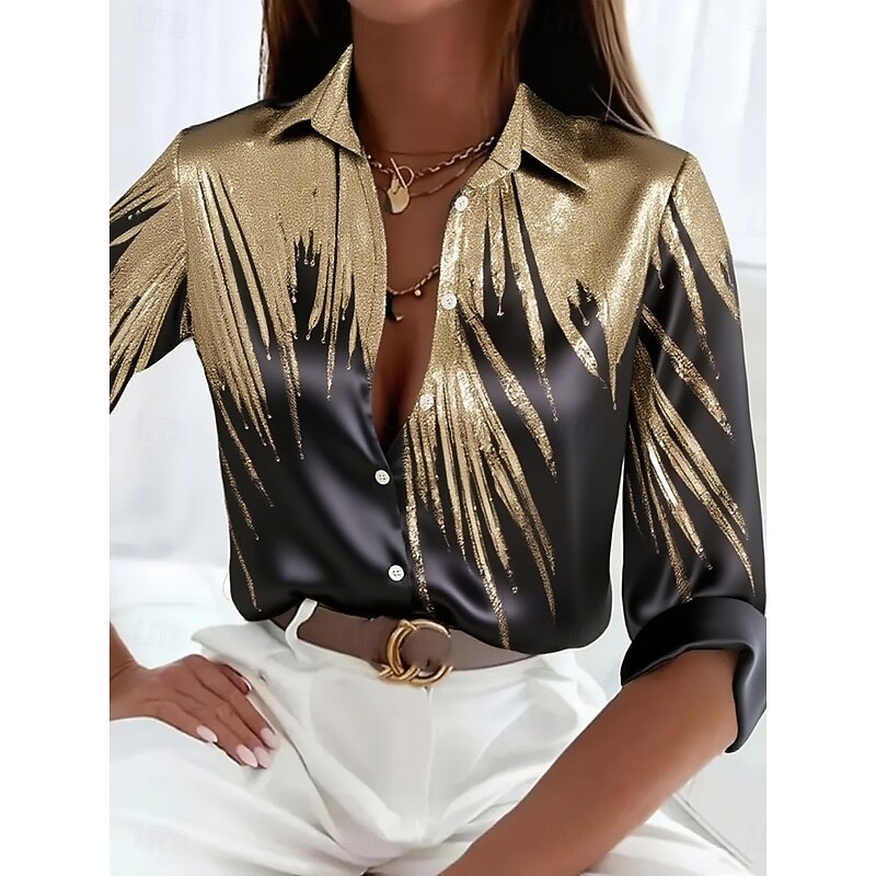 Women's Shirt Work Shirt Ombre Graphic Elegant Stylish Casual Long Sleeve Shirt Collar Regular Tops Work Party Evening Wear Daily Glitter Pink Blue Purple Gold Green Spring, Fall, Winter, Summer