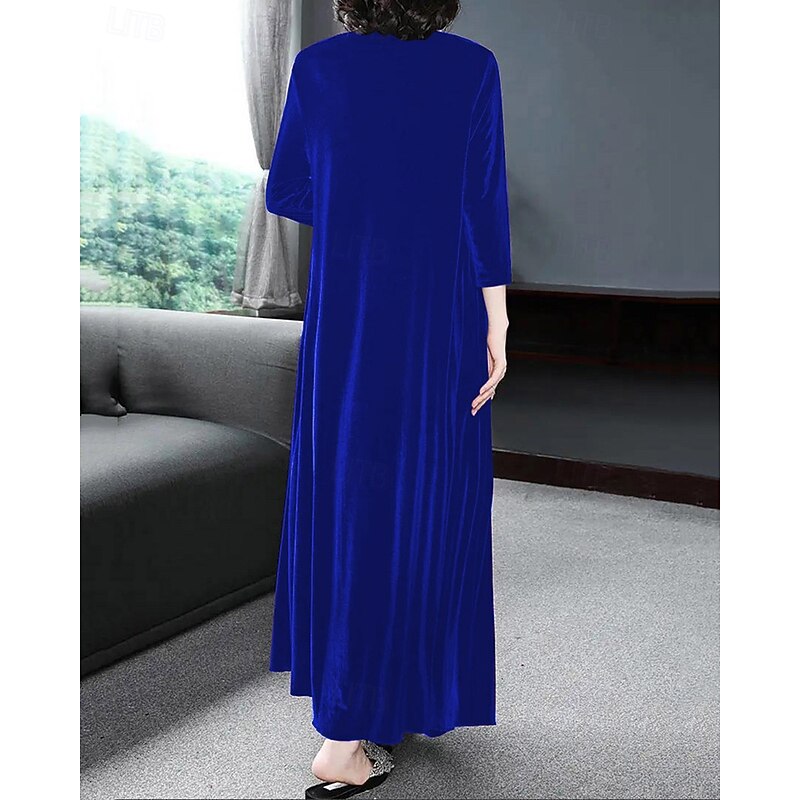 Women's Midi Dress Casual Dress Fashion Classic Modern Outdoor Vacation Holiday Regular Fit Plain Long Sleeve Crew Neck Black Wine Blue Dark Green Summer4