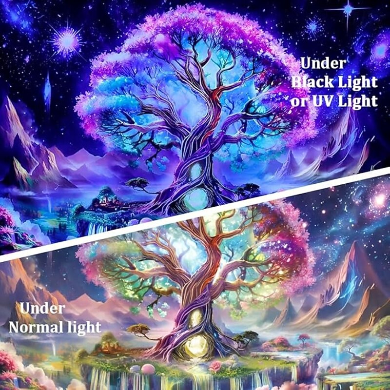Galaxy Tree of Life Blacklight Tapestry – Psychedelic Trippy Wall Hanging for Bedroom or Living Room, Glowing Fluorescent UV Reactive Decor4